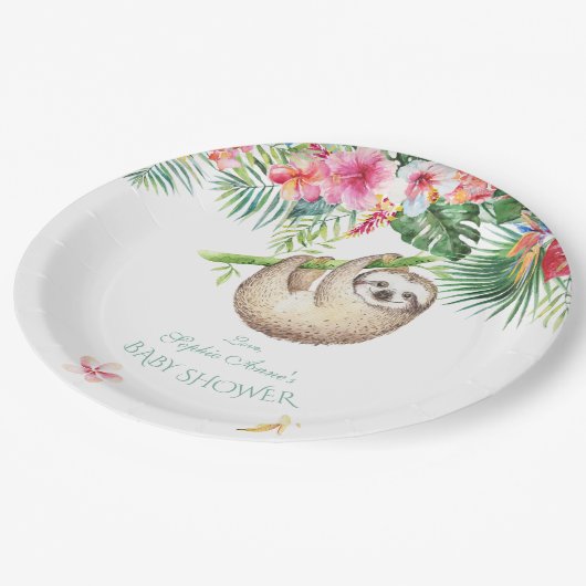 キュートスロッツトロピカルフローラブーケボーイベビーシャワー ペーパープレート (アングル)