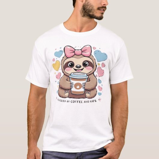 キュートスローコーヒー大好きTシャツ � 面白いコーヒー好き Tシャツ (正面)