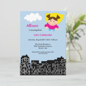 キュートスーパーヒーローガールズバースデーパーティー招待状 招待状 (スタンド正面)