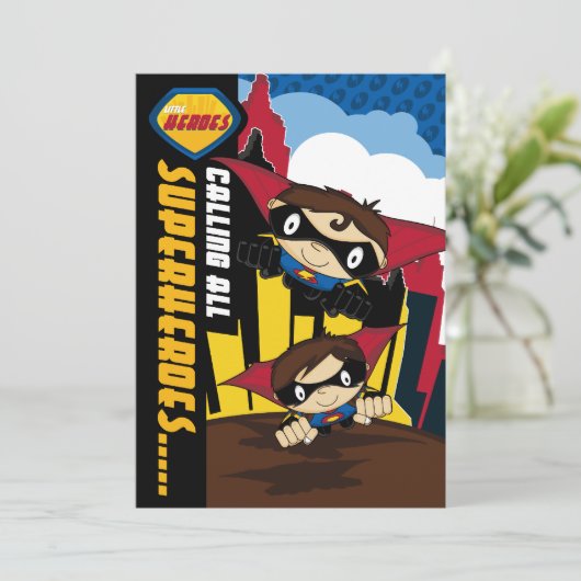 キュートスーパーヒーローパーティー招待状 招待状 (スタンド正面)