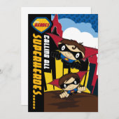 キュートスーパーヒーローパーティー招待状 招待状 (正面/裏面)