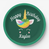 キュートセントパトリックスデイユニコーンハッピーバースデー ペーパープレート (正面)