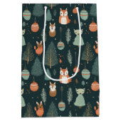 キュートセージグリーンウィンターウッドランドキツネクリスマス ミディアムペーパーバッグ (裏面)