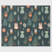 キュートセージグリーンウィンターウッドランドキツネクリスマス ラッピングペーパー (フラット)
