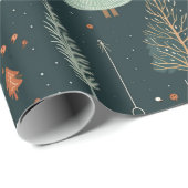 キュートセージグリーンウィンターウッドランドキツネクリスマス ラッピングペーパー (ロールコーナー)