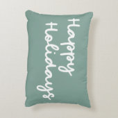キュートセージグリーンハッピーホリデーズお洒落レタリング アクセントクッション (裏面(縦))