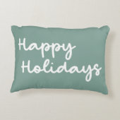 キュートセージグリーンハッピーホリデーズお洒落レタリング アクセントクッション (裏面)