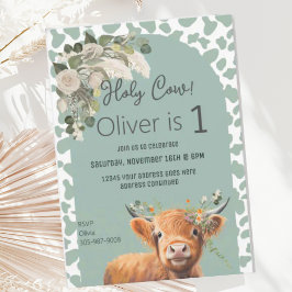 キュートセージグリーンファームホーリーカウズ誕生日招待状 招待状