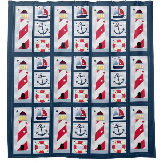 キュートセーリン航海のグデザイン シャワーカーテン (正面)