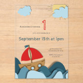 キュートセールボートファースト航海の誕生日 アクリル招待状 (正面)