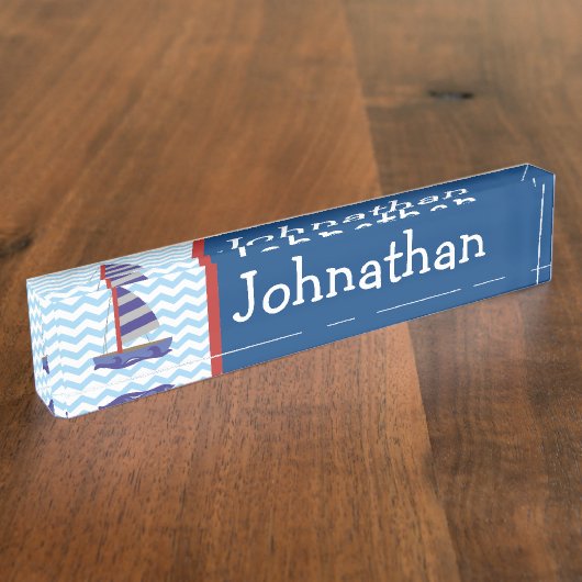 キュートセ航海のイルボートの表パーソナライズされた札 デスクネームプレート (側面)