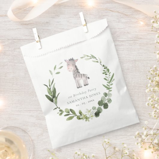 キュートゼブラグリーンリーフリース任意の年誕生日 フェイバーバッグ (クリップ留めされた状態)