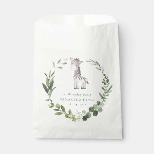 キュートゼブラグリーンリーフリース任意の年誕生日 フェイバーバッグ (正面)
