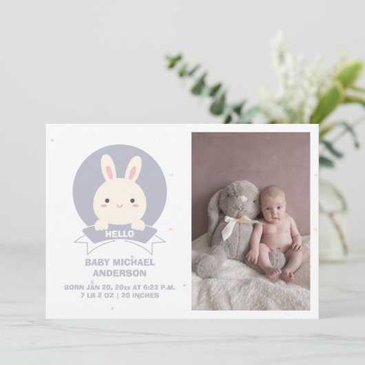 キュートソファニーシンプルベビーエレガントフォト誕生 案内状 (スタンド正面)