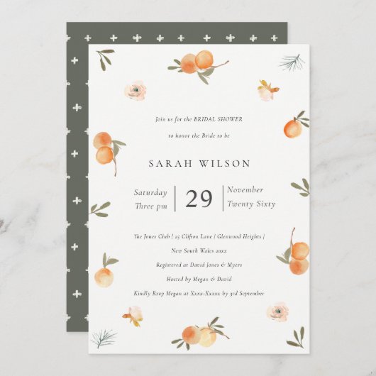 キュートソフトオレンジフローラボホブライダルシャワー招待状 サンキューカード (正面/裏面)