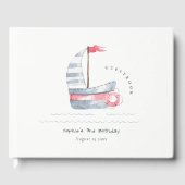 キュートソフト航海のレッドブルーセーリングボート子供の誕生日 ゲストブック (正面)