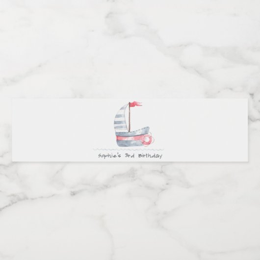 キュートソフト航海のレッドブルーセーリングボート子供の誕生日 ペットボトルラベル (シングルラベル)