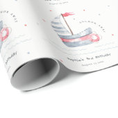 キュートソフト航海のレッドブルーセーリングボート子供の誕生日 ラッピングペーパー (ロールコーナー)