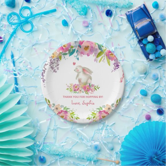 キュートソームバニーピンクフローラガール誕生日 ペーパープレート (パーティー)