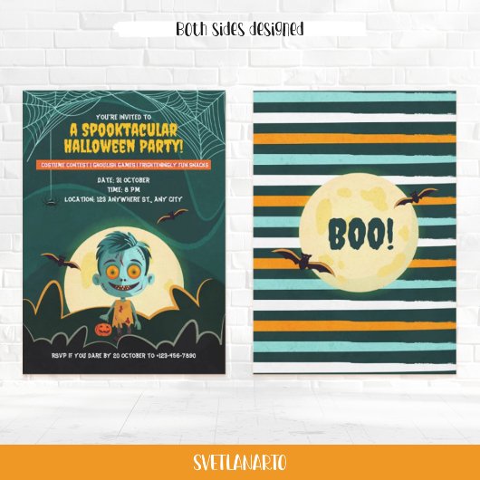 キュートゾンビボーイハローウィンパーティ招待状 招待状