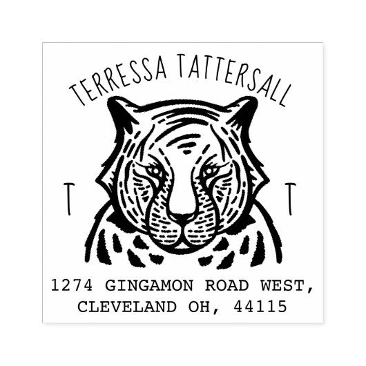 キュートタイガーアニマルモノグラム&ネーム差出人住所 ラバースタンプ (インプリント)