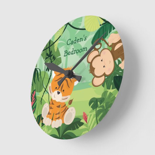 キュートタイガーカスタムサファリ動物キッズルーム ラウンド壁時計 (傾斜)