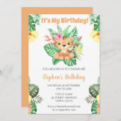 キュートタイガージャングルサファリベビー誕生日 招待状 (正面/裏面)