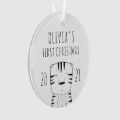 キュートタイガーベイビー初めてのクリスマス白黒 オーナメント (正面)