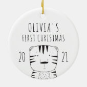 キュートタイガーベイビー初めてのクリスマス白黒 セラミックオーナメント (裏面)