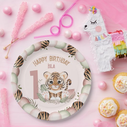 キュートタイガーワイルドワンガール1st誕生日紙プレート ペーパープレート (パーティー)