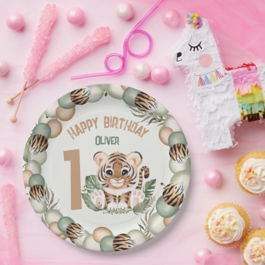 キュートタイガーワイルドワンボーイ1st誕生日紙プレート ペーパープレート (パーティー)