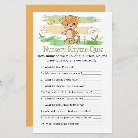 キュートタイガー子供部屋ライムクイズベビーシャワーゲーム (正面/裏面)