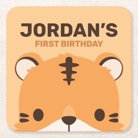 キュートタイガー誕生日 スクエアペーパーコースター (正面)
