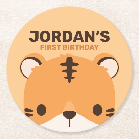 キュートタイガー誕生日 ラウンドペーパーコースター (正面)