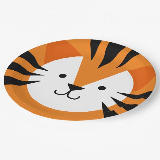 キュートタイガー顔キッズ誕生日 ペーパープレート (アングル)