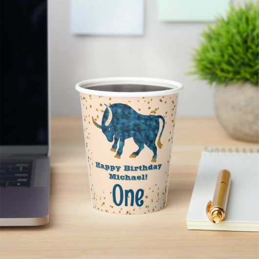 キュートタウラスファースト誕生日&金ゴールド紙吹雪 紙コップ (インサイチュ)
