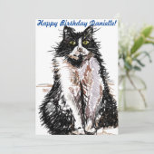 キュートタキシードキャットアニマル誕生日子供招待状 招待状 (スタンド正面)