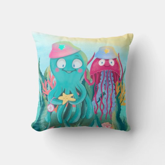 キュートタコとクラゲ装飾用クッション クッション (正面)