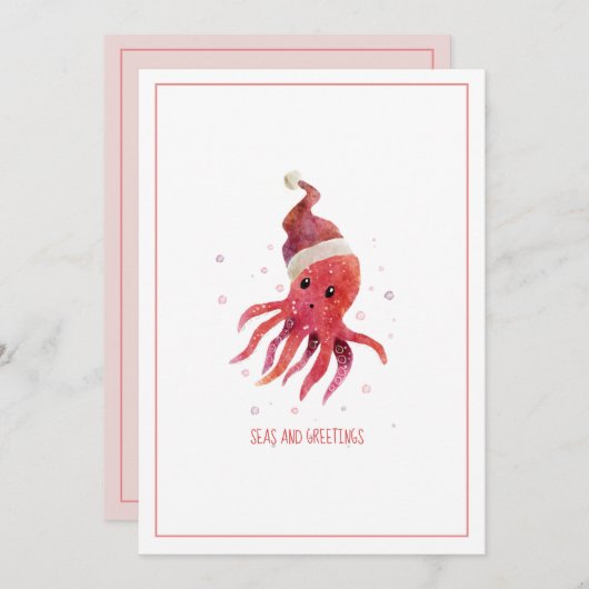 キュートタコシーズアンドグリーティングサンタハットホリデー シーズンカード (正面/裏面)