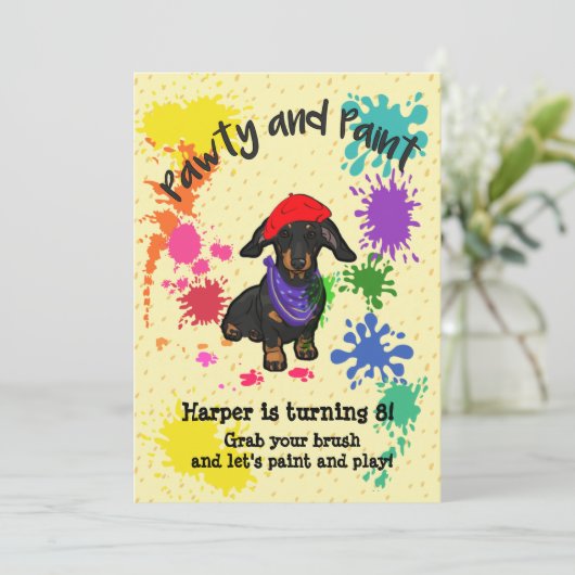 キュートダシュンドドッグおもしろいアートバースデーパーティー招待状 招待状 (スタンド正面)