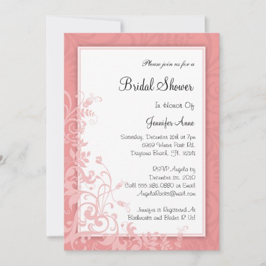 キュートダスティバラピンクブライダルシャワー招待状 招待状 (正面)