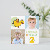 キュートダックスボーイガールツインズジョイント誕生日招待状 招待状 (スタンド正面)