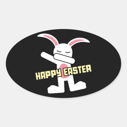 キュートダビングバニーハッピーイースター 楕円形シール (正面)