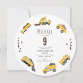 キュートダンプトラック建築シクル誕生日 招待状 (正面)