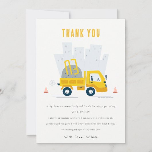 キュートダンプトラック建築車誕生日 サンキューカード (正面)