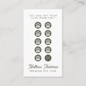 キュートダークグリーンハートポーペットシッタードッグウォーカー ロイヤリティカード (正面)