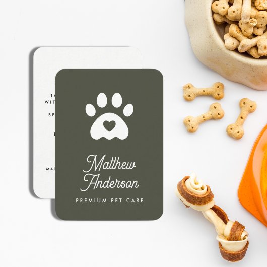 キュートダークグリーンハートポーペットシッタードッグウォーカー 名刺