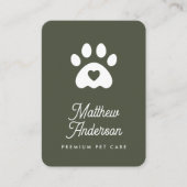 キュートダークグリーンハートポーペットシッタードッグウォーカー 名刺 (正面)