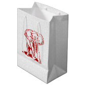キュートダークレッドエレファントラインスケッチ ミディアムペーパーバッグ (正面アングル)