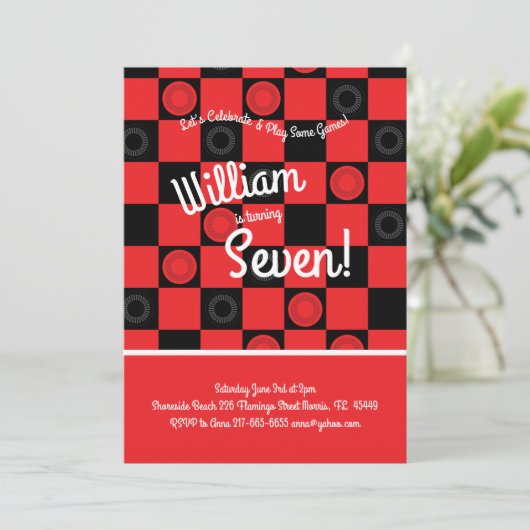 キュートチェッカーボードゲーム子供の誕生日パーティー 招待状 (スタンド正面)